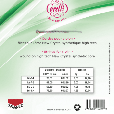 Corelli New Crystal violin string set - back - medium-soft