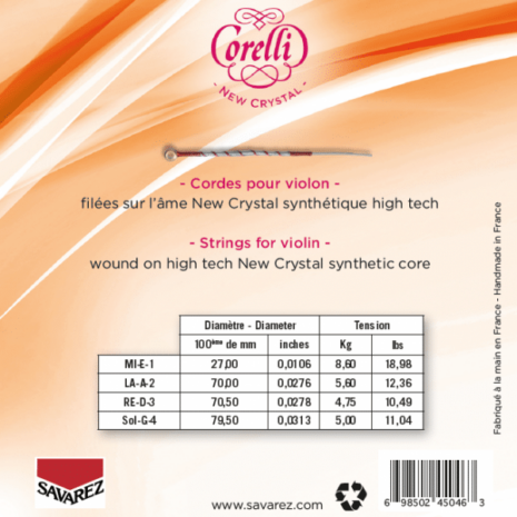 Corelli New Crystal - violin string set strong tension - back