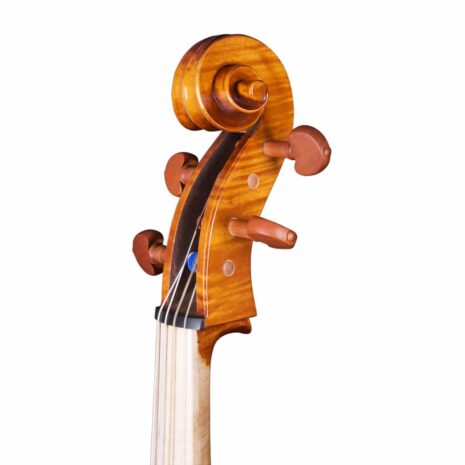 Passion-Tradition Mirecourt baroque cello scroll - three quarter view