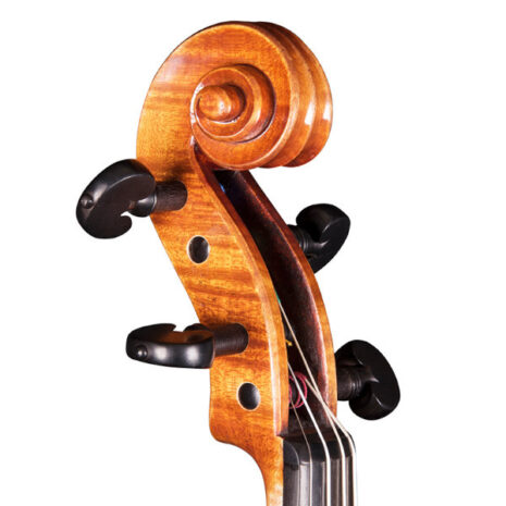 Lefthanded Kaiming violin KMG scroll - three quarter view